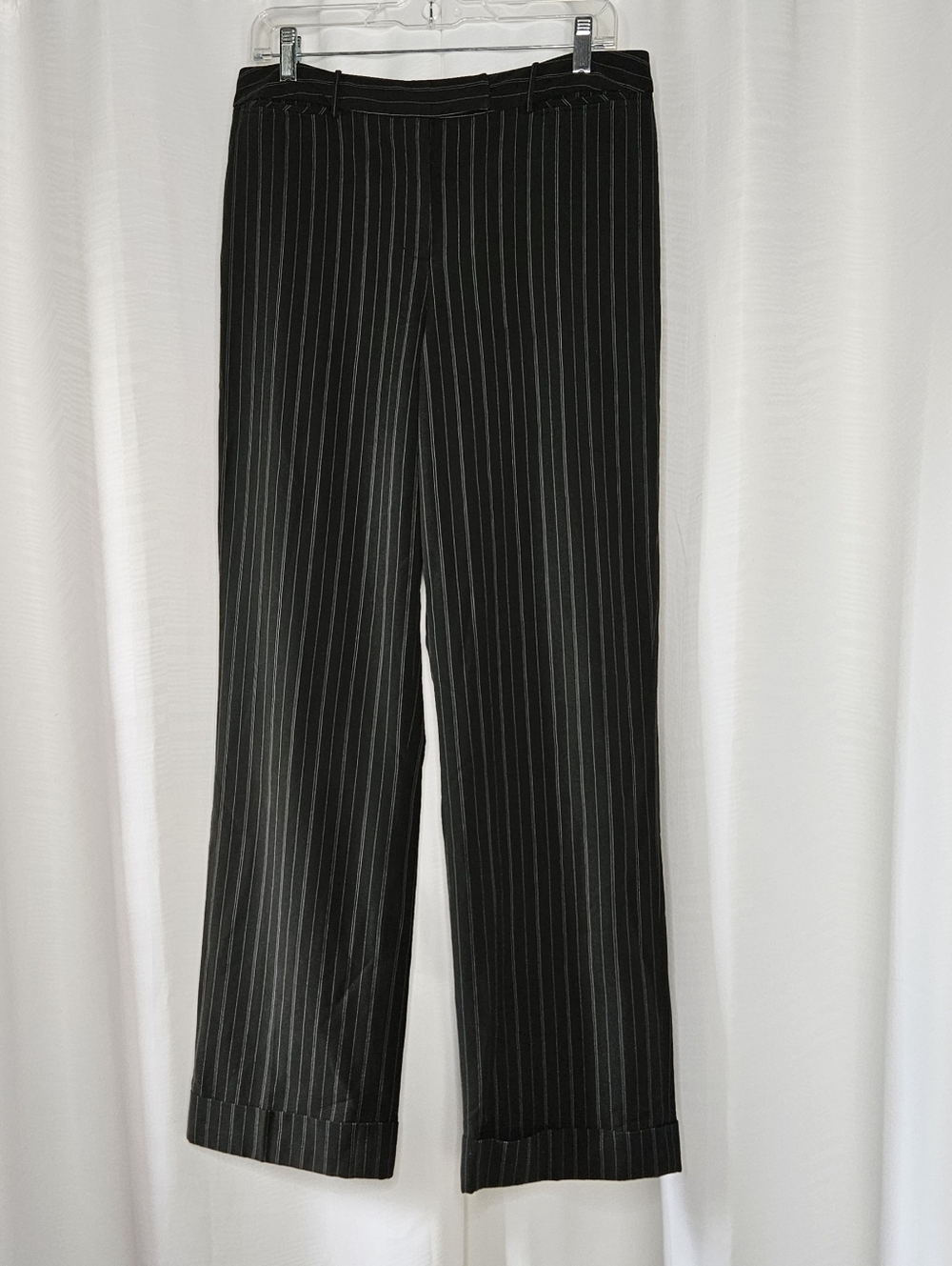 women's Dress Barn black wide leg cuffed trousers w/ blue/green & pink stripes